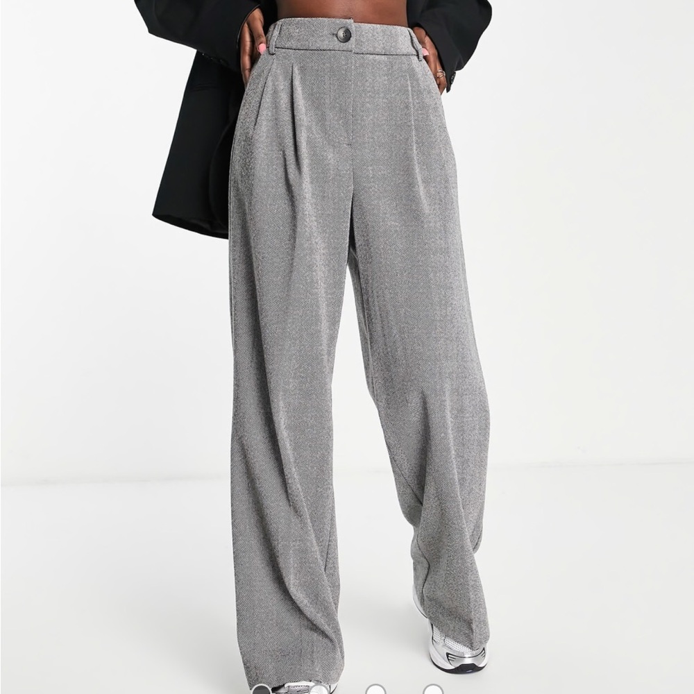 River Island Jersey straight leg tailored herringbone pants in grey
